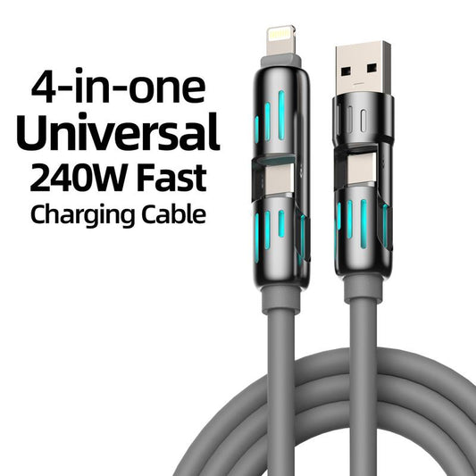 6.6Ft 240W 4-In-1 USB Charging Cable - M Fish Fast Charging for A+ TYPE C and Lightning - Aluminum Alloy Compatible with Iphone 13 14 15 16、Huawei Fast Charge Multifunctional USB-C